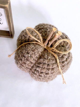 Barnwood brown fall farmhouse decor crochet pumpkin