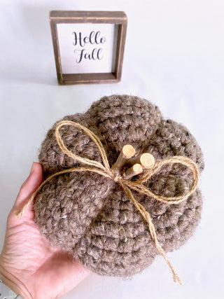 Barnwood brown fall farmhouse decor crochet pumpkin