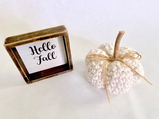 Cream sparkle fall farmhouse decor crochet pumpkin