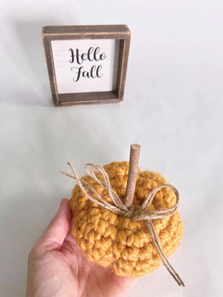 Mustard fall farmhouse decor crochet pumpkin
