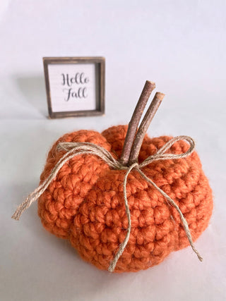 Orange fall farmhouse decor crochet pumpkin by Two Seaside Babes