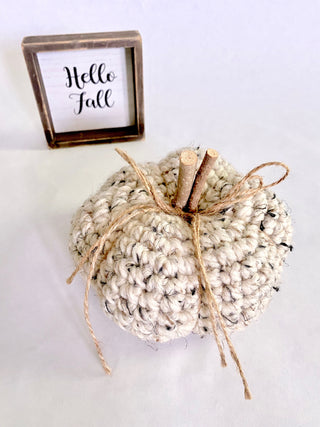 Oatmeal fall farmhouse decor crochet pumpkin by Two Seaside Babes