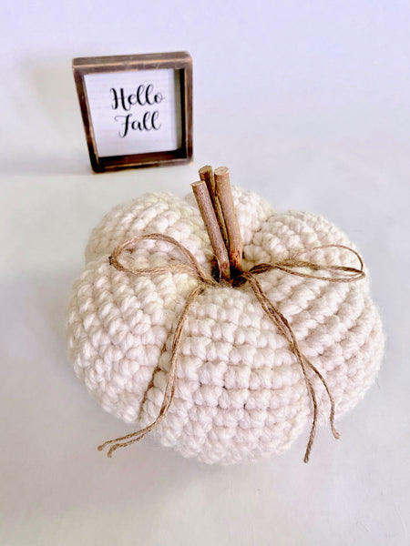 Cream fall farmhouse decor crochet pumpkin by Two Seaside Babes