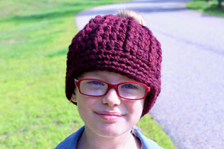 Red wine messy bun ponytail beanie winter hat