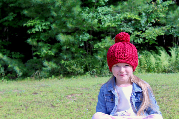Cranberry sparkle pom beanie winter hat