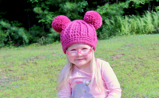 Raspberry pink double pom beanie winter hat