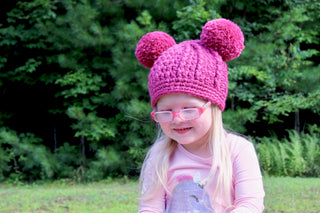 Raspberry pink double pom beanie winter hat