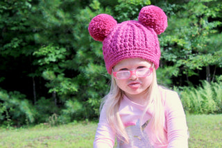 Raspberry pink double pom beanie winter hat