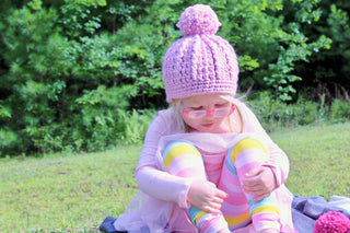 Pink blossom pom beanie winter hat