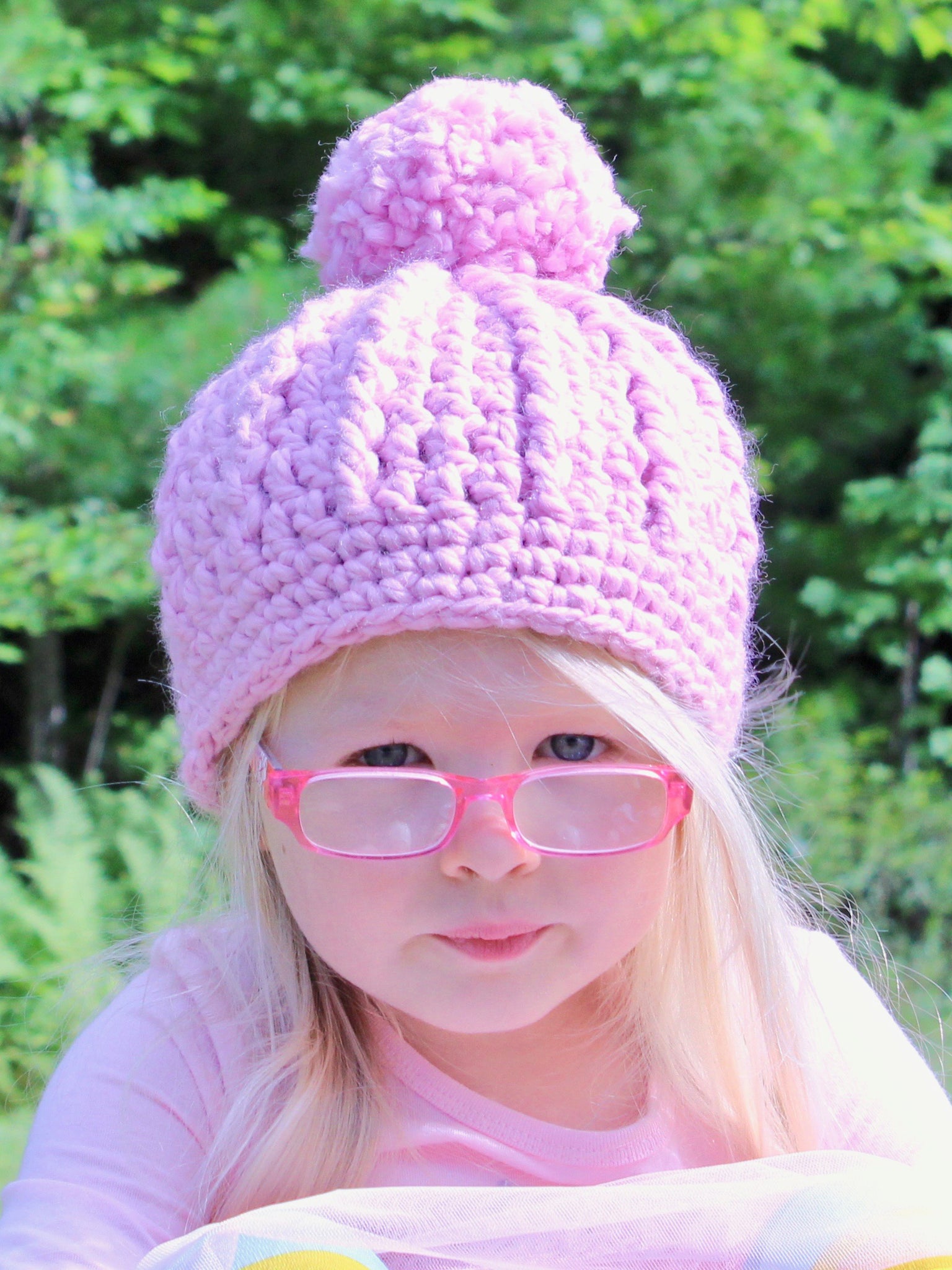 Pink blossom pom beanie winter hat by Two Seaside Babes