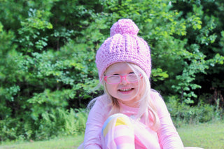 Pink blossom pom beanie winter hat