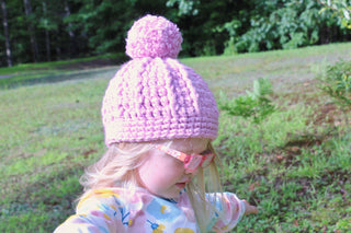 Pink blossom pom beanie winter hat