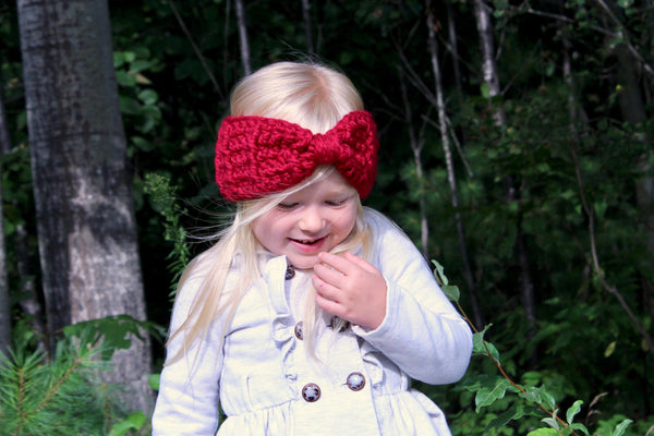 Cranberry red knotted bow winter headband