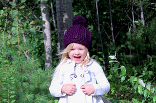 Eggplant sparkle pom beanie winter hat