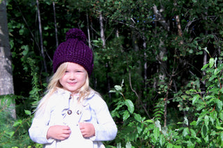 Eggplant sparkle pom beanie winter hat