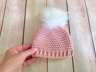 Rose pink faux fur pom pom hat 