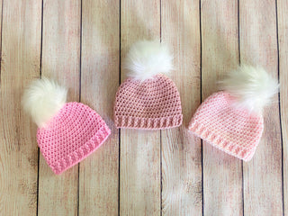 39 colors faux fur pom pom hat - pink, rose pink, and pale pink