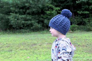 Denim blue pom beanie winter hat