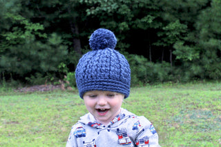 Denim blue pom beanie winter hat