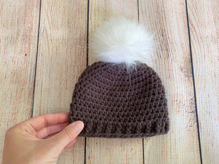 Charcoal gray faux fur pom pom hat