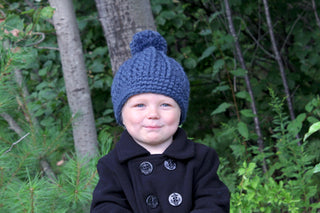 Denim blue pom beanie winter hat