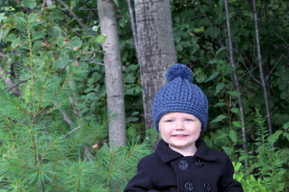 Denim blue pom beanie winter hat