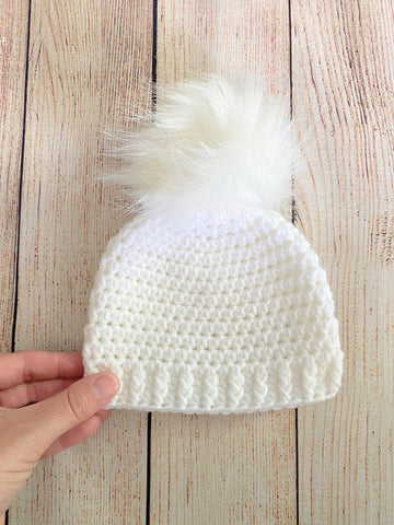 39 colors faux fur pom pom hat - white - by Two Seaside Babes