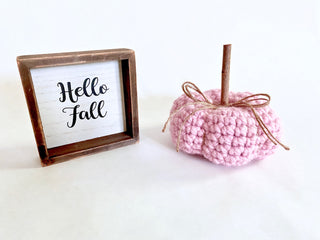 Pink blossom fall farmhouse decor crochet pumpkin