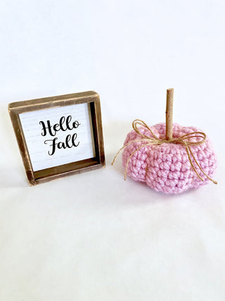 Pink blossom fall farmhouse decor crochet pumpkin by Two Seaside Babes