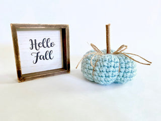 Sky blue fall farmhouse decor crochet pumpkin