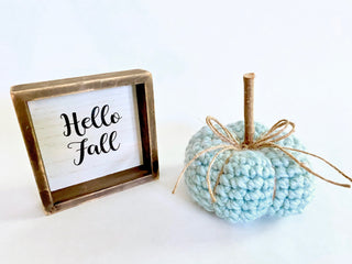 Sky blue fall farmhouse decor crochet pumpkin