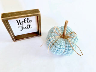 Sky blue fall farmhouse decor crochet pumpkin