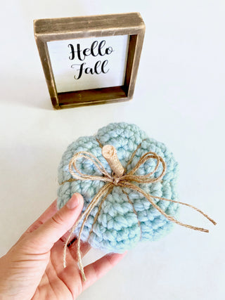 Sky blue fall farmhouse decor crochet pumpkin