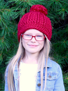 Cranberry sparkle pom beanie winter hat by Two Seaside Babes