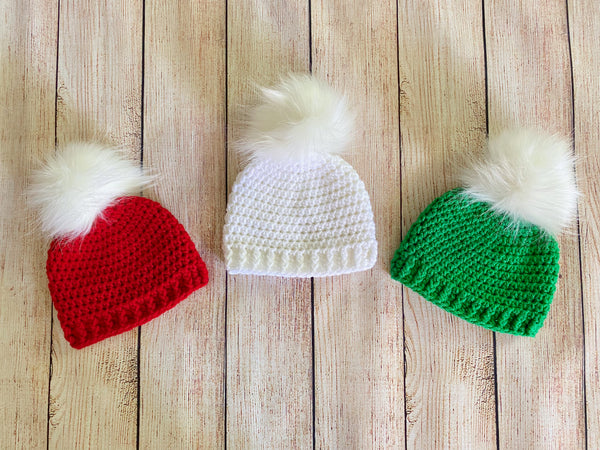 39 colors faux fur pom pom hat - red, white, and green