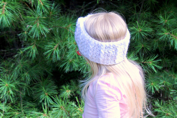 White sparkle knotted bow winter headband
