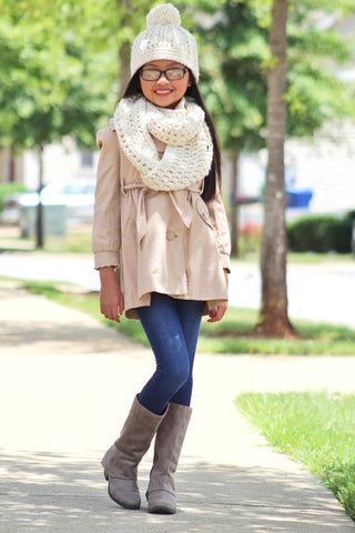 Cream sparkle pom beanie winter hat