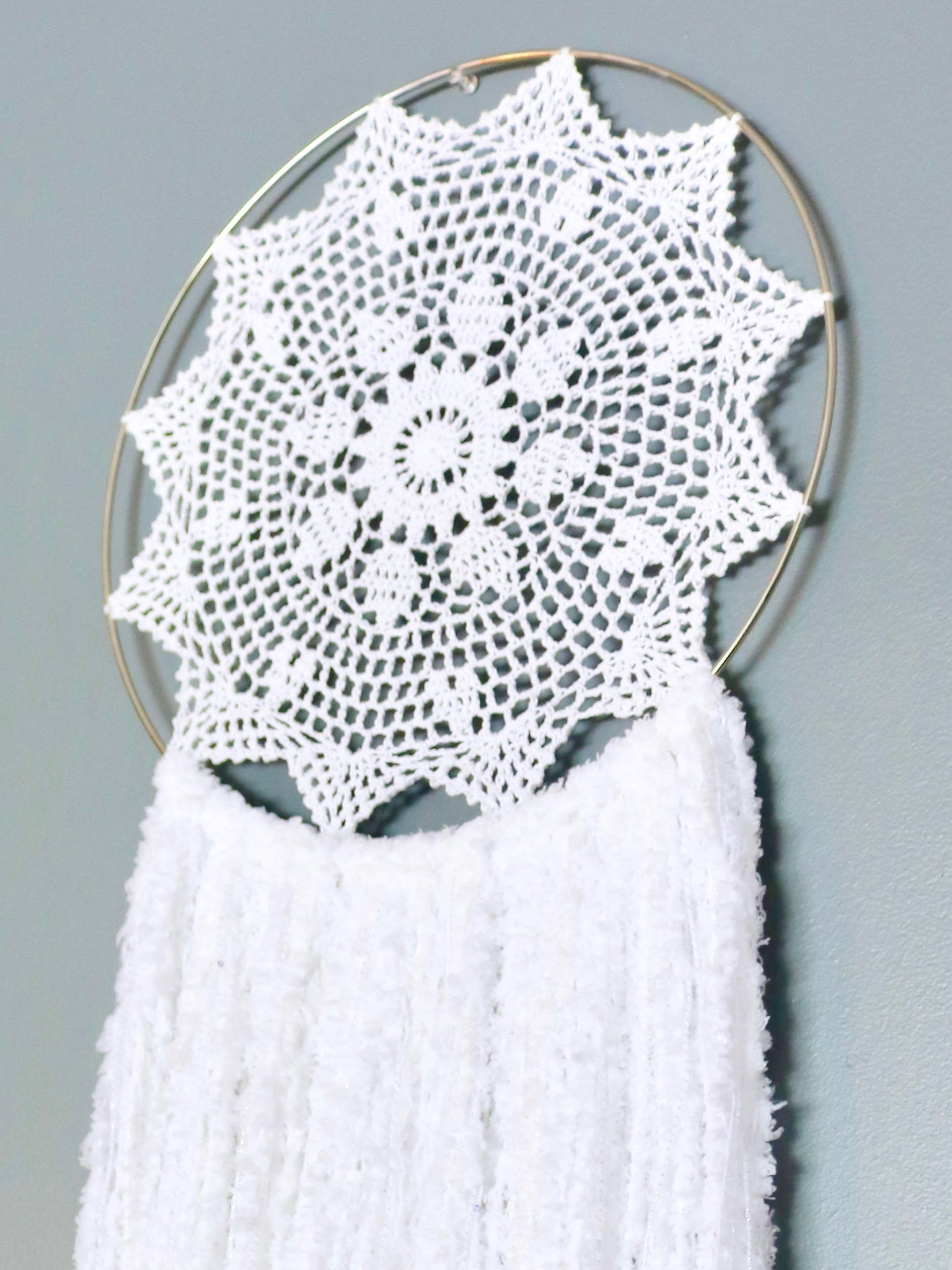 41" White Yarn Crochet Doily Dream Catcher by Two Seaside Babes