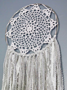 37" Gray & Silver Yarn Crochet Doily Dream Catcher