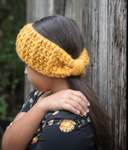 Mustard knotted bow winter headband