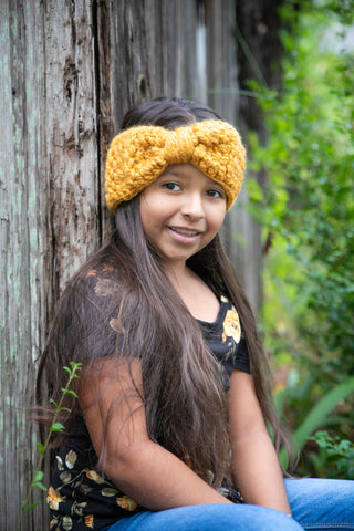 Mustard knotted bow winter headband