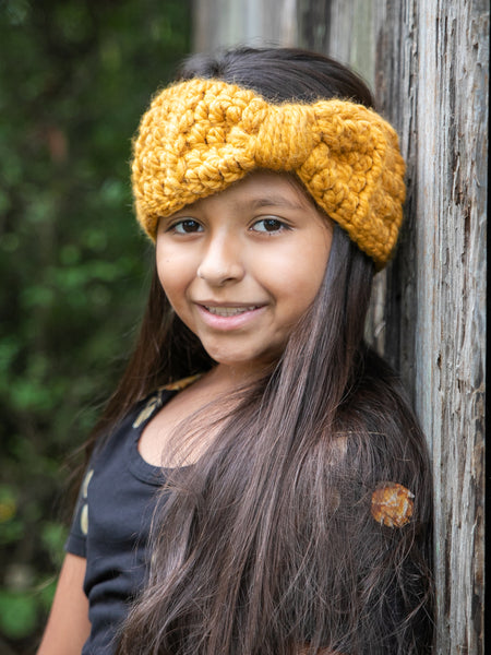 Mustard knotted bow winter headband by Two Seaside Babes