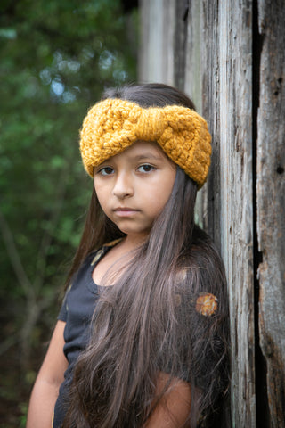 Mustard knotted bow winter headband