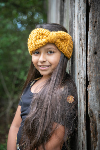 Mustard knotted bow winter headband