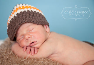 Newborn Chocolate Brown, Ecru, & Orange Striped Visor Beanie