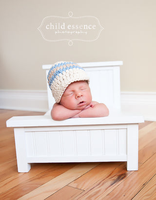 Newborn Ecru, Light Blue, & Khaki Striped Visor Beanie