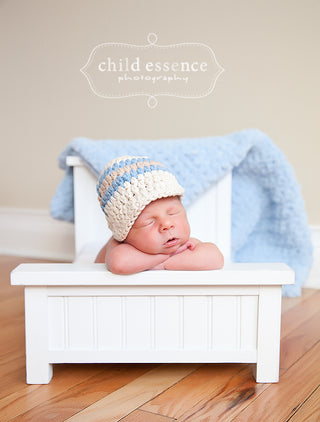 Newborn Ecru, Light Blue, & Khaki Striped Visor Beanie