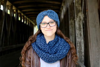 Denim blue knotted bow winter headband