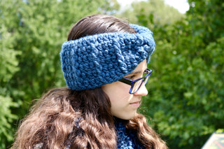 Denim blue knotted bow winter headband