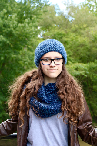 Denim blue knotted bow winter headband